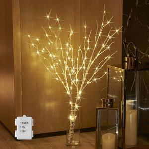 BAOLITVINE Birch Branch Lights with Timer Battery Operated 100 LED Fairy Lights, Lighted Willow Branches for Home Bedroom Fireplace Christmas Decoration Inside Outdoor