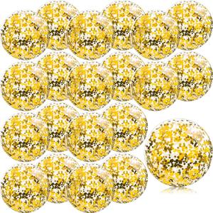 Zhanmai Only 15 Pieces 8 Inch Mini Glitter Beach Balls Bulk Clear Inflatable Pool Beach Ball for Summer Party Favors for Pool and Decorations(Gold)