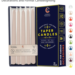 Ivory Cream 12 Inch Taper Candles - Pack of 12 Premium Unscented, Dripless & Smokeless Hand-Dipped Candles for Birthday, Wedding or Dinner Decorations and Formal Candlelighting