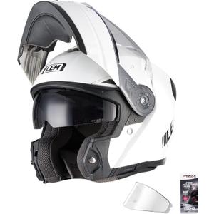 LEM Modular Motorcycle Helmets Fiberglass, Full Face Motorcycle Helmet Flip Up for Touring, DOT Certified, Release Sun Visor & Removable Comfort Liner, Lightweight Street Bike Helmet (White, XL)