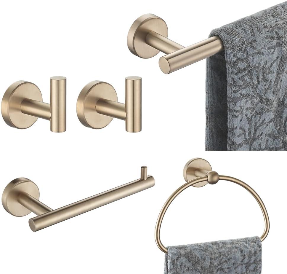 JQK Bathroom Hardware Set Champagne Bronze, 5-Piece Bath Accessories Set Wall Mount Includes 24 in Towel Bar, 7 in Towel Ring, Toilet Paper Holder, 2 Towel Hooks, BAS165-CB