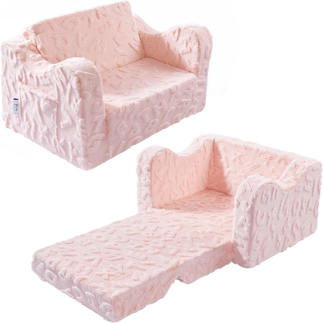 Toddler Couch, 2-in-1 Convertible Kids Chair to Lounger Bed, Baby Sofa for Toddler Boys Girls, Ideal for Reading Gaming Playing Decor (Pink)