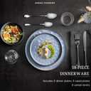 HaWare Dinnerware Sets, 18-Piece Plates and Bowls Set, Stoneware Dish Set for 6, Ceramic Dinnerware for Home Restaurant, Chip and Scratch Resistant, Microwave and Dishwasher Safe, Reactive Blue