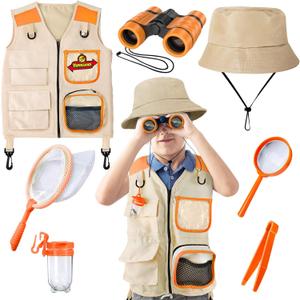 Kids Explorer Kit & Bug Catcher Kit, Kids Camping Gear for Kids, Outdoor Exploration Set with Vest & Hat, Ideal Outdoor Camping Adventure Toys for Ages 3 4 5 6 7 8 Boys Girls (Orange)