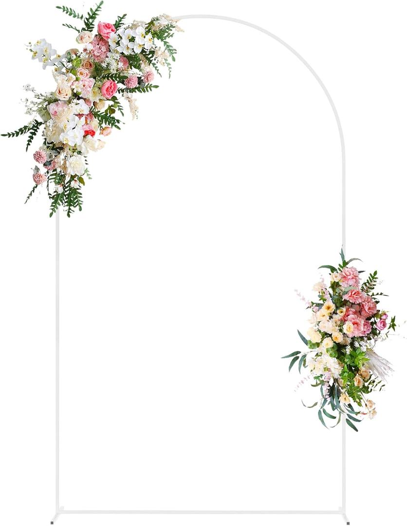 Wokceer Wedding Arch Backdrop Stand 8 FT Metal Arch Backdrop Stand for Wedding Ceremony Birthday Party Bridal Shower Floral Balloon Arch Decoration (White)