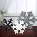 Bucherry 3 Pcs Winter Wooden Snowflake Decor Rustic Winter Snowflake Table Signs Wonderland Wood Blocks Farmhouse Christmas Tiered Tray Decorations for Xmas Table Shelf(Gray, White, Black)