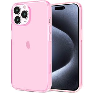 JJGoo Compatible with iPhone 15 Pro Case Clear, Soft Clear Fiexible TPU Phone Cases, Shockproof Transparent Bumper Cover Slim Thin Phone Case, Translucent Pink