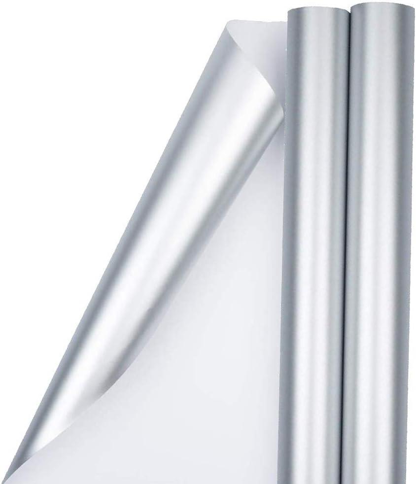 JAM Paper Gift Wrap - Matte Wrapping Paper - 50 Sq Ft Total (30 in x 10 Ft Each) - Matte Silver Foil - 2 Rolls/Pack