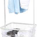 Amazon Basics Rectangular Laundry Hamper Basket Butler Cart with Wheels and Hanging Rack, Sturdy Metal, 71.1 inches Height, White