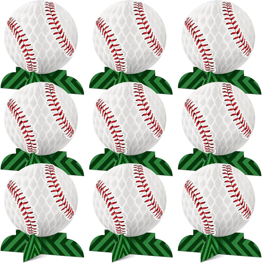 Containlol 9 Pcs Baseball Party Decorations Baseball Table Honeycomb Centerpieces Table Toppers for Sports Themed Birthday Party Supplies