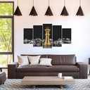 VANSEEING 5 Panel Chess Canvas Wall Art Prints King and Knight Game Picture Painting Black and Gold Artwork for Home Office Decoration Ready to Hang, 12x20inchx2pcs+12x28inchx2pcs+12x32inchx1pc