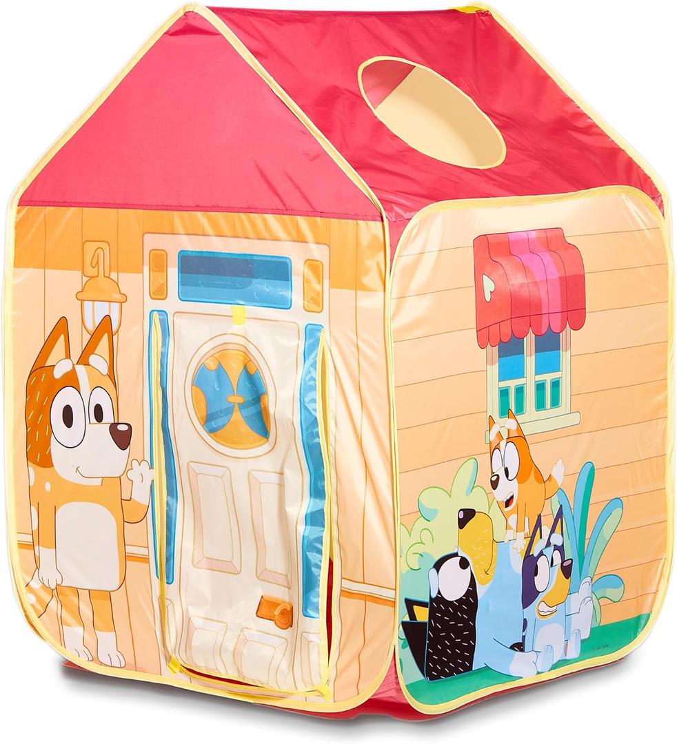 Pop N Fun Bluey Pop-Up Tent, Multicolor Easy Storage Pop Up Play Tent with Roll-Up Door & Peep Window, Indoor/Outdoor Toddler Playhouse for Ages 2+