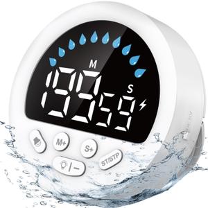 Waterproof Shower Timer - Large LED Screen with Waterdrop Progress Bar | ADHD Tool for Kids Adults, 4 Volume, Battery Powered Digital Countdown Count-up Stopwatch for Bathroom Toilet