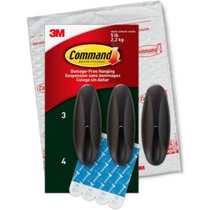 Command Outdoor Large Bronze Hooks, Holds 5 lb, 3 Hooks 4 Strips, Damage-Free, Weather Resistant for Hanging Decor