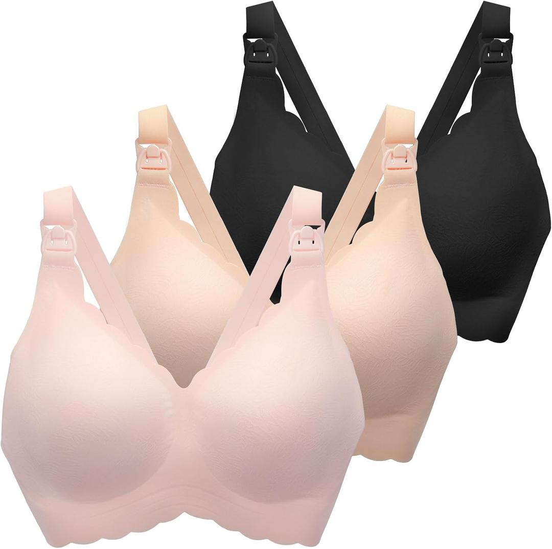 Nursing Bras for Breastfeeding, Seamless Ultra Comfort Maternity Bra, Natural Shape Pregnancy Bras for Women (Small, Black/Beige/Pink)