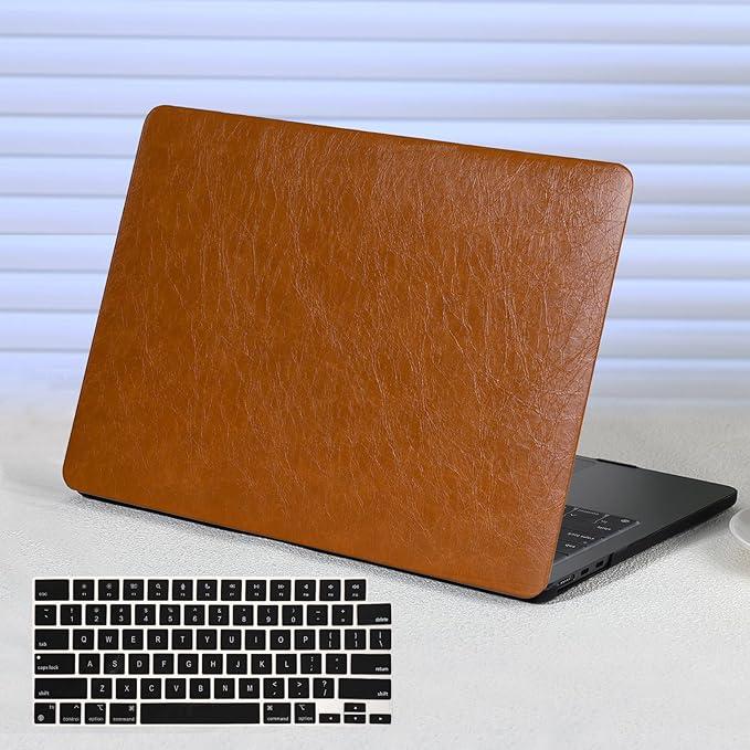 Funut for MacBook Air 13 Inch Case 2026 2025-2022 M5 M4 M3 M2 A3449 A3240 A3113 A2681, Vintage Waxed Leather Scratch & Shockproof Plastic Hard Shell Case & Keyboard Cover, Vintage Brown