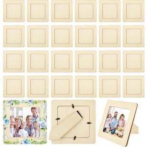 30pcs Wooden Picture Frames, 5.9X 5.9 Inches DIY Picture Frame, Standing Unfinished Wood Picture Frame Bulk for Crafts, DIY Painting, Birthday, Wedding