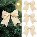Janinka 12 Pcs Cream White Christmas Velvet Bows 6 Inch Rustic Wreath Gift Bows Vintage Xmas Velvet Ribbon Bow Ornaments for Xmas Farmhouse Tree Garland DIY Craft Wrapping Decorative