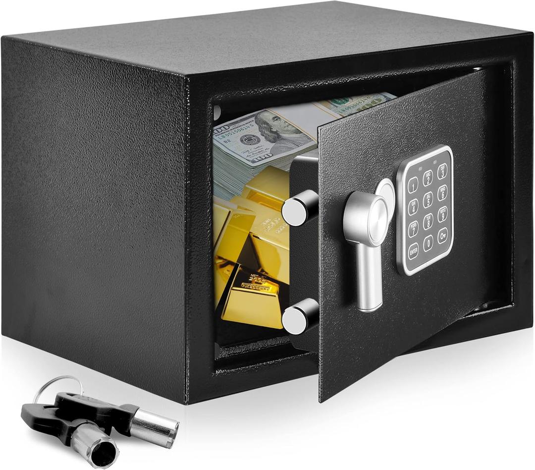 SereneLife Electronic Safe Box | Heavy Duty 13.8 x 9.8 Lockbox | Digital Keypad Code & 2 Key access | Small Money Safe for Home & Office | Secure Cash, Jewelry, Valuables | Wall & Floor Mountable
