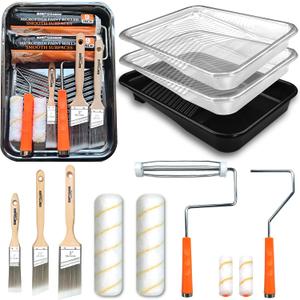 Paint Tray Set, 12 Pack Paint Tray with Liner, Paint Brush for Wall, Paint Roller Covers Liners with Wire Roller Frame for Home Improve Painting Walls, Ceilings, Trim, Siding