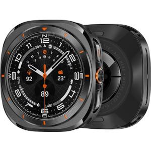 Suitisbest Metal Case for Samsung Galaxy Watch Ultra 47mm Case, Stainless Steel Protective Rugged Bumper Thin Frame with Ceramic-Like Back Cover for Galaxy Watch Ultra 47mm for Men Women (Titanium Black-Orange Scale)