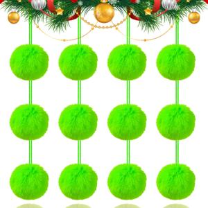12Pcs Lime Green 2.36 Inch Furry Christmas Ornaments, Soft Fluffy Fuzzy Pom Pom Balls, Christmas Decorations Hanging Ornaments for Christmas Tree, Holiday Party, DIY Craft, and Indoor Mantel Decor