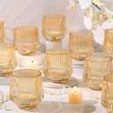 12 Pcs Large Gold Votive Candle Holders- 3.15"3.15" Ribbed Gold Votives for Wedding Table Decor, Candle Centerpieces for Rehearsal Dinner, Engagement, Birthday Party Decorations