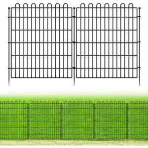 10 Panels No Dig Decorative Garden Fence for Yard, 32 in(H) X 23.6 ft(L) Animal Barrier Fencing for Outdoor Dog, Metal Portable Garden Fences for Borders, Pets, Landscape, Temporary Fence