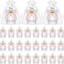 Newtay Holy Water Bottles Catholic Bulk Glass Baptism Favors for Guests Christian Water Container with Cross Organza Bags Bow for Holy Communion Gifts Church Wedding Baptism(Pink, 24 Set)