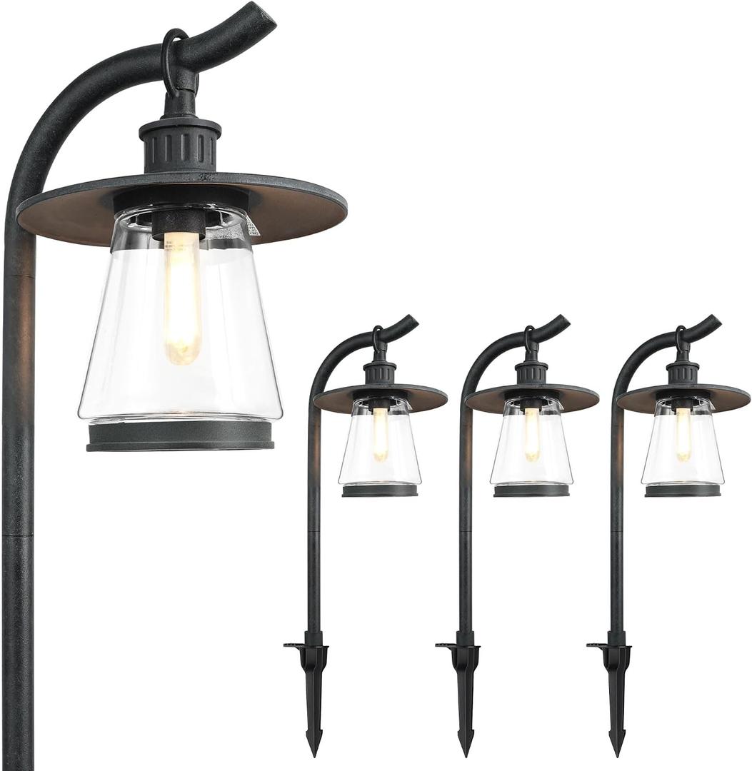 hykolity Low Voltage Landscape Path Lights, 12V-15V AC LED Outdoor Landscape Lighting with LED Bulb & Wire Connector, Zinc Aluminum Housing Pathway Lights for Yard Garden Walkway, 4 Pack, ETL Listed