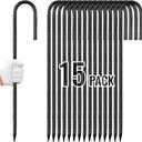 Rebar Stakes 12 Inch, Ground Stakes Heavy Duty J-Hook Black Coated Anti-Rust Heavy Duty Ground Anchors for Garden Dog Fence Chicken Coop Christmas Decorations Deer Fence 15pcs
