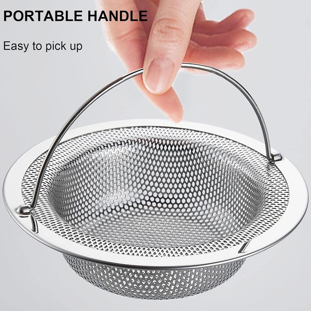 LASSHSWA Kitchen Sink Strainer Stainless Steel, Kitchen Sink Drain Strainer with Handle, Sink Strainers with Large Wide Rim 4.5" Diameter for Kitchen Sinks (1PC)