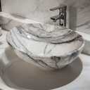 GLOBAOSALU White Marbling Oval Vessel Sink 16x13 Inch Bathroom Ceramic Sinks Above Counter Porcelain Basin Bowl for Modern Small Bathrooms Vanity Top Space-Saving Design (No Faucet,No Drain)