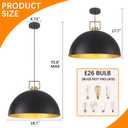19.7" Vintage Pendant Light Industrial Pendant Light Dome Black and Gold Large Chandelier Light for Kitchen Island, Dining Room, Bedroom,Farmhouse Pendant Lighting