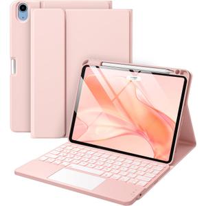 Harvopu Compatible with iPad Air 11 Inch & Air 5th/ Air 4th Generation Case with Keyboard - Multi-Touch Trackpad, 7-Color Backlit, Detachable Folio Keyboard Cover for Air 11-inch M4/M3/M2 (Light Pink)