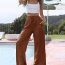 Faleave Women's Cotton Linen Summer Palazzo Pants Flowy Wide Leg Beach Trousers with Pockets (Brown, L)