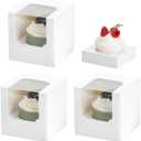 50 Pcs Cupcake Boxes Individual Cupcake Containers Pre-Assembled Single Cupcake Boxes 3.5"x3.5"x3.5" with 50 Pcs Inserts for Cupcakes Muffins Party Favors, (White)