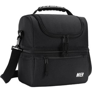 MIER Adult Lunch Box Insulated Lunch Bag Large Cooler Tote Bag for Men, Women, Double Deck Cooler(Black Large)