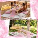 Redbaker Happy Birthday Picnic Ideas Happy Birthday Light up Letters with 91 x 71 Extra Large Boho Blanket Pink Table Runner Decorations for Outdoor Luxury Picnic Tea Party Engagement Anniversary Day