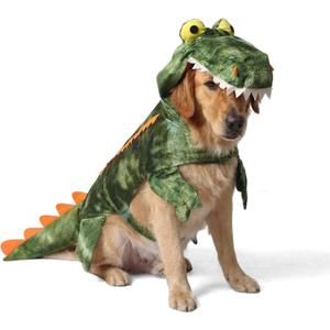 Large Dog Costume Halloween Dog Crocodile Costume Pets Winter Warm Coat Jumpsuits(M, Green)