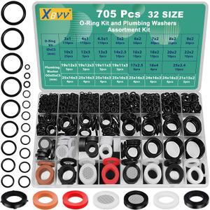 32 Size 705 Pcs Plumbing Washers and O-Ring Kit 2-in-1 Rubber Gasket Assortment Kit for Faucet Spigot Garden Hose Pressure Washer Plumbing Repair