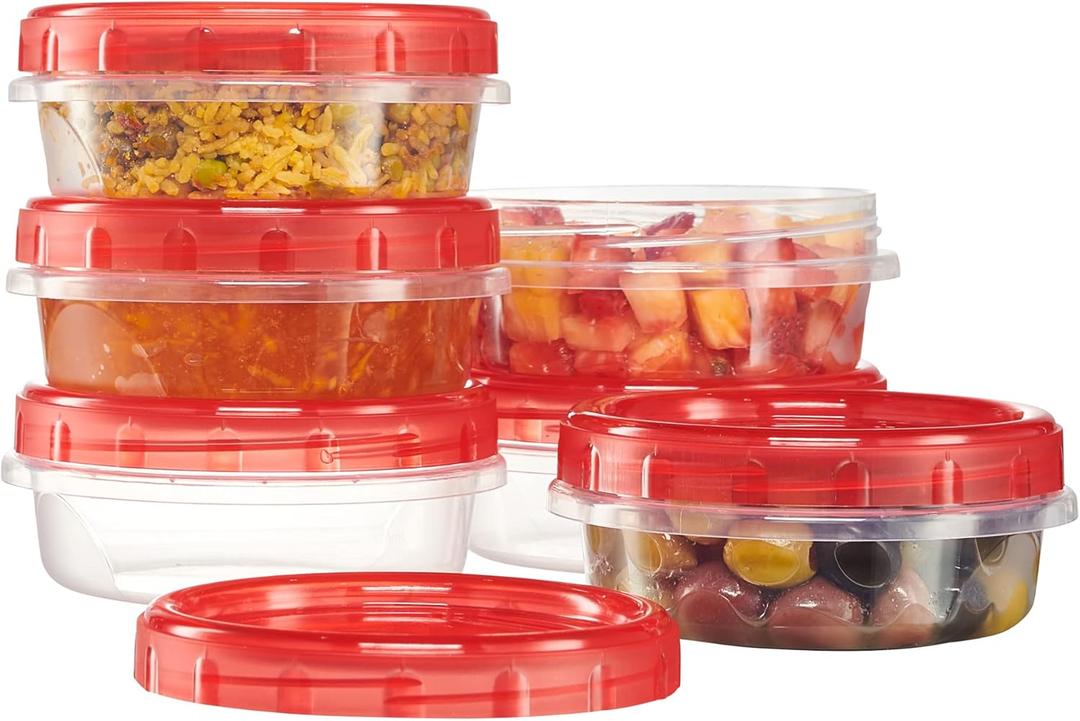PLASTICPRO 6 Pack Twist Cap Food Storage Containers with Red Screw on Lid- 8 oz Reusable Meal Prep Containers - Freezer and Microwave Safe Red Plastic Food Storage