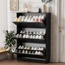 Shoe Storage Cabinet for Entryway with 3 Flip Drawers, Sturdy Wood Hidden Shoe Storage, Freestanding Narrow Slim Shoe Organizer for Front Door Entrance, Living Room, Hallway, Bedroom, Black