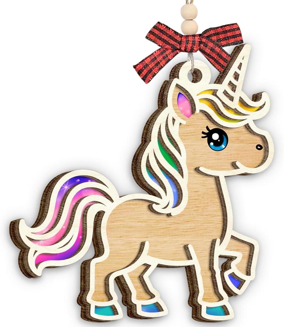 Rainbow Unicorn Ornament 2025, Birthday, for Kids, Teen Girls, Wooden Ornaments for Christmas Decorations, Animal Lovers Gift Ideas, Unicorn Gifts for Women Friends