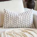 Aeckself Handmae Boho Chenille Tufted Pillow Cover 12x20 Inch, Rectangle Decorative Lumbar Throw Pillow Cover Neutral Pillowcase for Couch Bedroom Living Room, Grey White