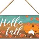 Hello Fall Wood Sign Decor, Fall Wall Decor for Home Porch Farmhouse Living Room Autumn Front Door Decorations Fox Thanksgiving Harvest Hanging Sign Decor, Sleeping Fox.