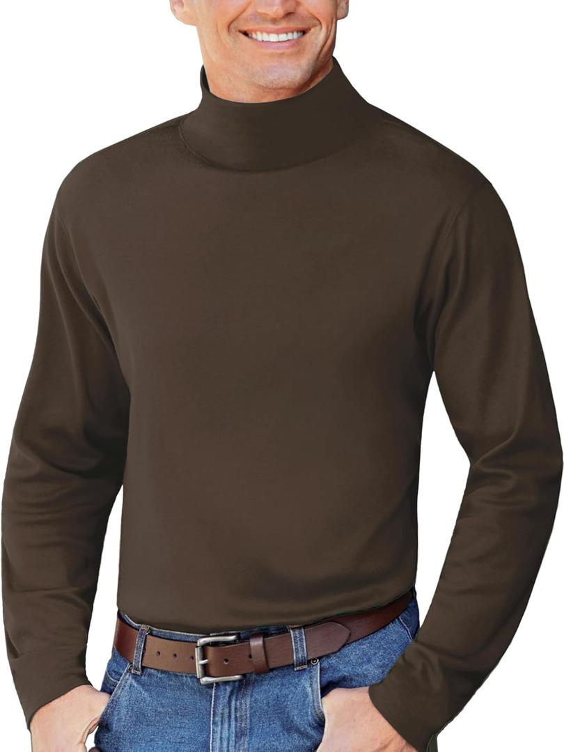 Mens Mock Neck T Shirts Pullover High Neck Turtleneck Premium Long Sleeve Sweaters for Men (Large, Brown)