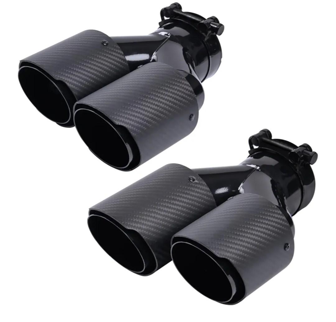 2-Pack Carbon Fiber Dual Exhaust Tips 2.25" Inlet to 3.5" Outlet, Universal Tailpipe 2.25 Inch Exhaust Muffler Tips