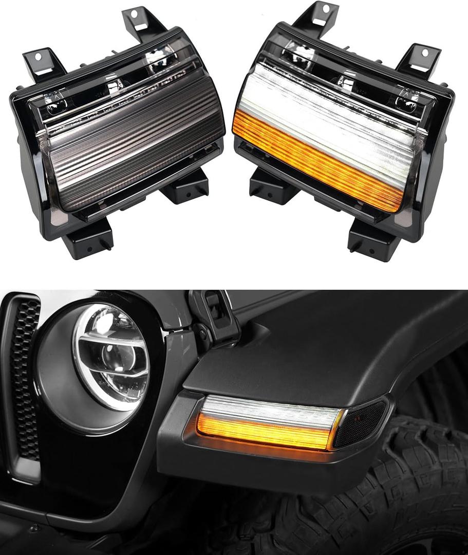 LED Sequential Flashing Turn Signal Lights for Jeep Wrangler JL Sport 2018-2024 Halogen Model Only, Clear Lens Fender Lights Wheel Eyebrow DRL Lamp, 2pcs(Short Version)