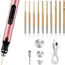 3-Speed Cordless Mini Drill Pen With 10 Small Drill Bits, Rechargeable Electric Hand Drill Pin Vise, Resin Drill Set For Jewelry Making, Resin, Plastic, Wood, Keychains DIY (PINK)